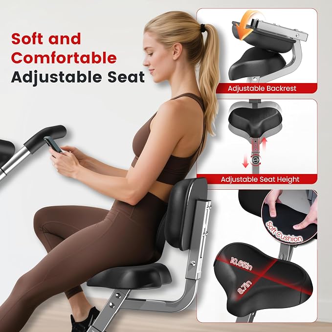 Foldable Elliptical Exercise Bike, 8-Level Magnetic Stationary Bike Home | Quiet Indoor Fitness Bike with Moving Arm Handles & Adjustable Seat, 300LBS Capacity for Cardio and Rehab Training