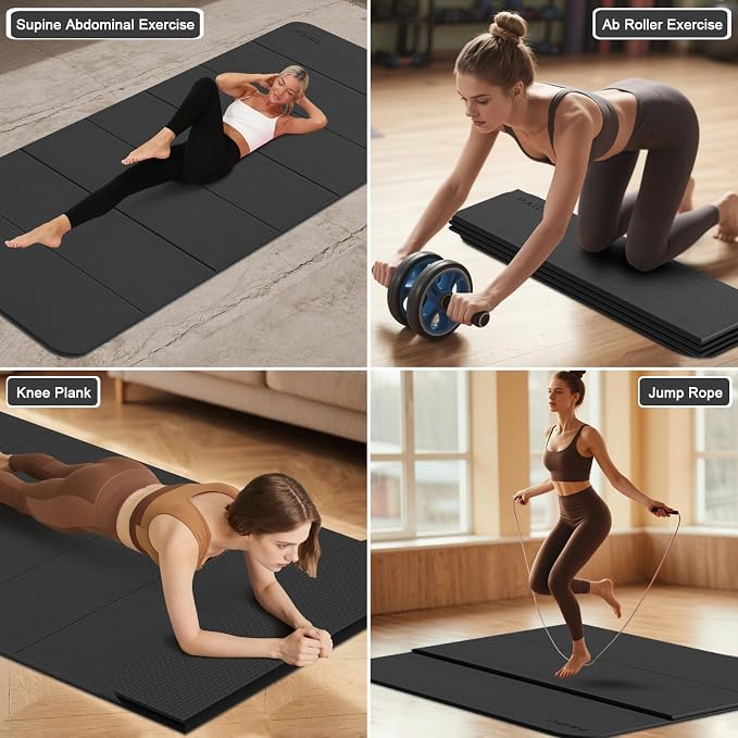 PAIDU Foldable Yoga Mat (10MM) 75‘’x40‘“ Quick Fold，Easy Storage | TPE Non-Slip Design, Ea Extra Long/Wide for Indoor Yoga, Pilates and Outdoor Travel Workouts