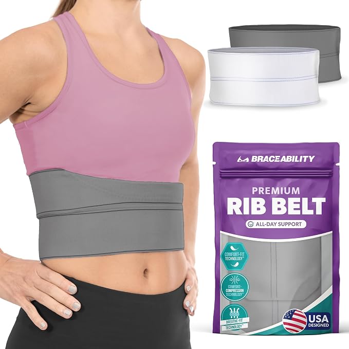 BraceAbility Broken Rib Brace for Women and Men - Rib Protector Compression Wrap, Chest Support Belt for Bruised, Fractured, Dislocated Ribs, Costochondritis Relief, Sternum Brace (Female - Gray)