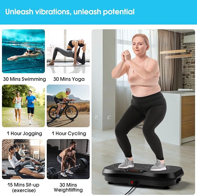 SoftGym Vibration Plate Exercise Machine for Lymphatic Drainage & Fitness | Quiet Heavy Duty 450lbs Capacity Platform, 120 Speeds Shake Machine with Resistance Bands for Home Muscle Activation