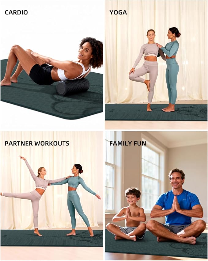 Large Yoga Mat (75.5"x47.6"x0.4"）Extra Wide & Thick 10mm | Non-Slip Exercise Mat, High-Density TPE Mat for Yoga Pilates & Home Gym Workouts