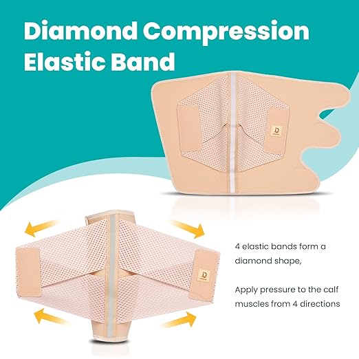 Calf Brace Compression Sleeve for Torn Calf Muscle fit Men & Women, Innovative 2 Layer Elastic Bandage for Legs adds Extra Pressure for Strain, Swelling, Cramps, Varicose Vein -S/M (Beige)