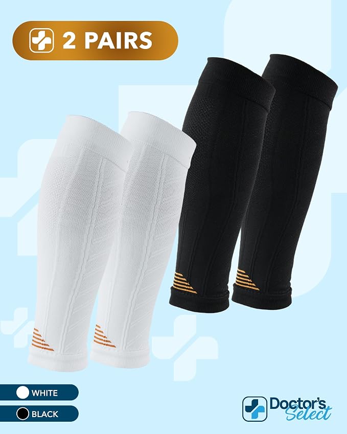 Doctor's Select 2 Pairs Copper Calf Compression Sleeve - Leg Compression Sleeves for Women & Men, Shin Splint Relief