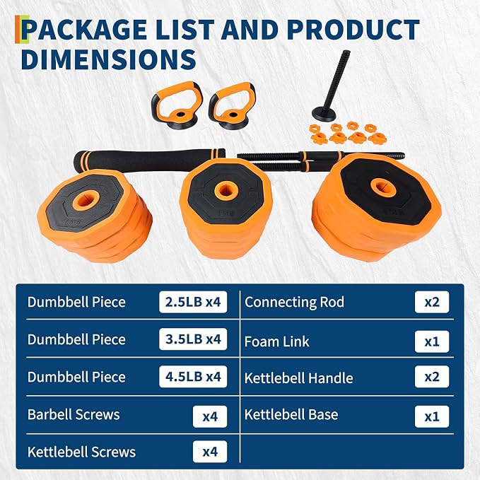 Garvee Adjustable Dumbbell Set,Weight Set for Home Gym | 4-in-1 Adjustable Weight Set Used As Dumbbells,Barbells,Kettlebells and Push-up