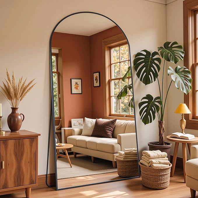 Full Length Mirror, 78"x38" Arched Full Body Mirror, Floor Mirrors with Stand, Body Mirrors Standing Hanging Leaning Against Wall,Aluminum Frame Mirrors for Bedroom Cloakroom,Living Room,Black