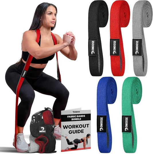 DMoose Fitness Fabric Resistance Bands for Full Body Exercises - Non-Slip Thick Cloth Stretch Band for Squats, Lunges & Bicep Curls - Long Resistance Bands for Working Out - Booty Band for Men & Women