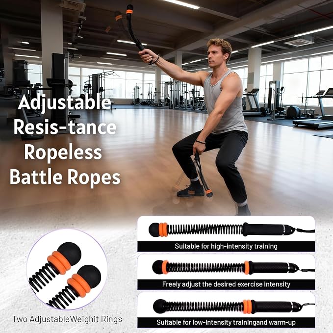 Portable Ropeless Battle Ropes for Men & Women,Adjustable Weights Cordless Battle Ropes for Home Gym,Exercise Ropes with Variable Resistance,for Strength & HIIT(Black)