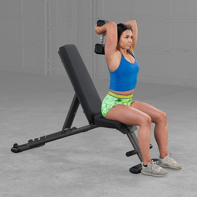 Body-Solid (GFID225B) Adjustable Weight Bench for Full Body Workout, 7-Position Easy Ladder Adjustment, No Assembly Required, with Incline, Decline & Flat Settings, Black | 7-Position Easy Ladder Adjustment. No Assembly Required. Includes Incline. Decl...