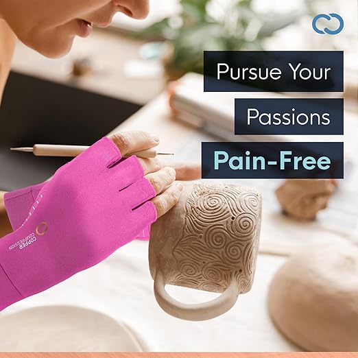 Copper Compression Arthritis Gloves | Fingerless Arthritis Carpal Tunnel Pain Relief for Men & Women | Hand Support Wrist Brace for Neuropathy, Rheumatoid, Tendonitis, Swelling, Crocheting Pink XL