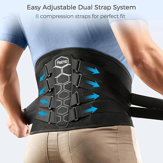 FREETOO Back Brace For Lower Back Pain Relief, Back Support Brace Men Women | 3D Knitted Fabric,Metal Plate,Lumbar Pad, Herniated Disc,Sciatica,Strain,Scoliosis, Work,Heavy Lifting,Driving,Cycling,Gym