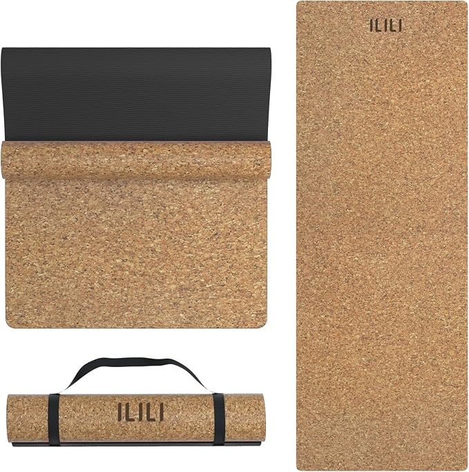 ILILI Eco-Friendly Cork Yoga Mat 1/4 inch Thick, 72''L*26''W, Non Slip Lightweight Cork and TPE Soft Exercise & Fitness Mat, Ideal for All Types of Yoga, Home, Gym & Studio Workouts