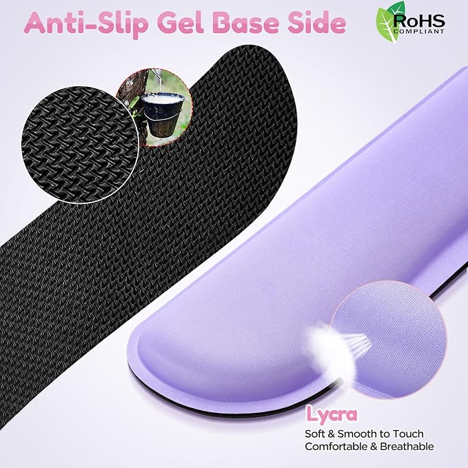 Gimars Upgrade Enlarge Gel Memory Foam Set Keyboard Wrist Rest Pad, Mouse Wrist Cushion Support for Office, Computer, Laptop, Mac, Comfortable, Lightweight for Easy Typing Pain Relief, Purple