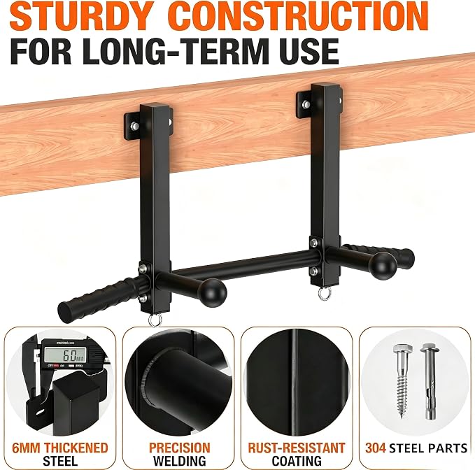 Joist Mounted Pull Up Bar, 650LB Load, Fit 16" Ceiling Beam Spacing | Multi-Grip with Finger Balls, 2 Suspension Rings, Fit Solid Concrete and Wood Mount, Home Gym, Garage & Basement