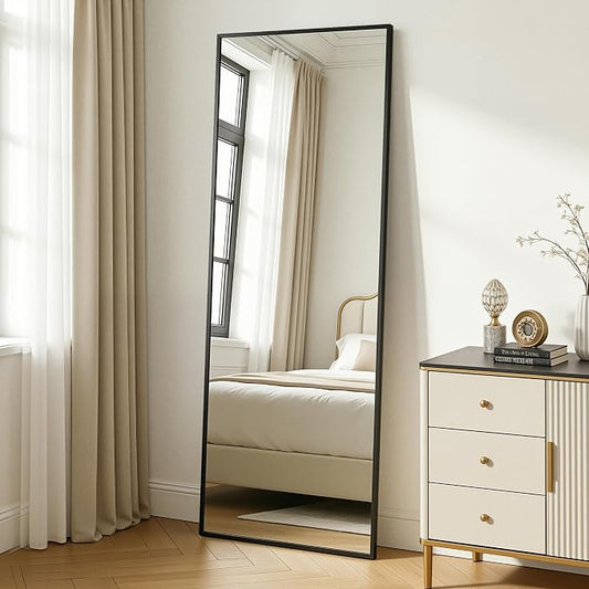 Antok Full Length Mirror, 58"x19" Floor Mirror with Stand, Hanging Mounted Mirrors for Bedroom, Living Room, Cloakroom, Dining Room, Black, Rect