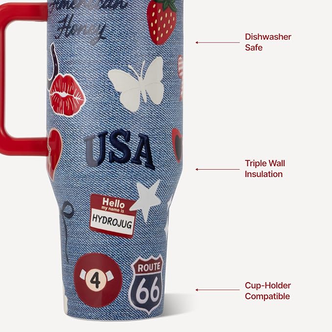 HydroJug Traveler 40oz, Insulated Tumbler with Handle & Straw, American Honey