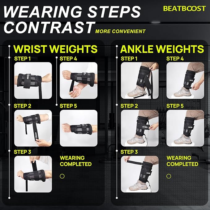 Ankle Wrist Weights 4lb/10lb/15lb/20lb/25lb/30lb BeatBoost Adjustable Leg Arm Weights for Men Walking Pilates Exercise Workout Gym Aerobics
