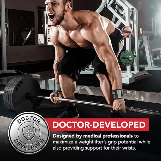 Dr. Arthritis Weight Lifting Wrist Wraps with Thumb Loop, Heavy-Duty Wrist Straps for Weightlifting, Hybrid Training, Olympic Lifts & Calisthenics, Non-Slip Gym Wraps for Men & Women (Grey & White, Pair)