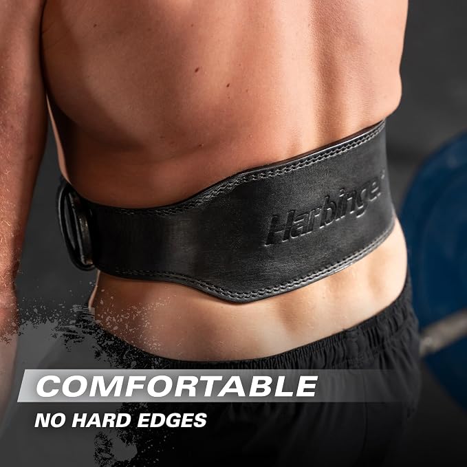 Harbinger 7mm Pro Leather Weightlifting Belt for Squats, Deadlifts, Powerlifting, and Olympic Lifts with Dual-Prong Buckle and Adjustable Fit