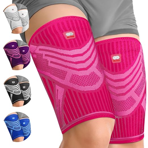 BLITZU Thigh Compression Sleeve, Hamstring Support Brace for Men Women M | Upper Leg Wrap for Running, Gym Workout, Muscle & Injury Recovery, Quad & Groin Comfort, Improved Circulation, Daily Wear