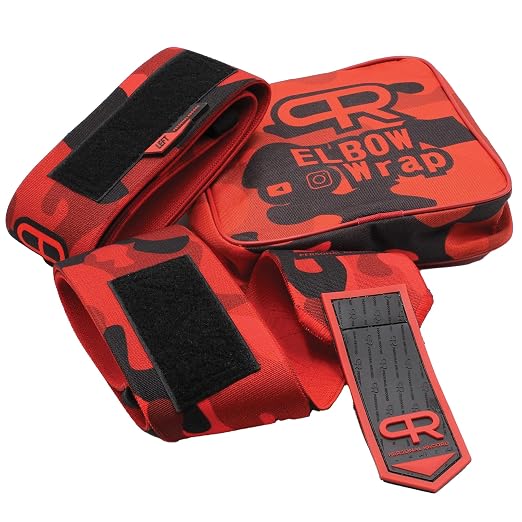 Elbow Wraps for Weightlifting - Heavy Duty Construction, 25% More Elasticity, Reinforced Stitching, Extra Wide Fastener, Easy to Adjust, (Red Camo)
