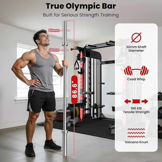 pooboo Multi-Functional Machine Power Cage, 2000LB Squat Rack, LAT-Pull Down System, Dual Pulley Cable Crossover System, Home Gym Workout Machine with Strength Training Attachments
