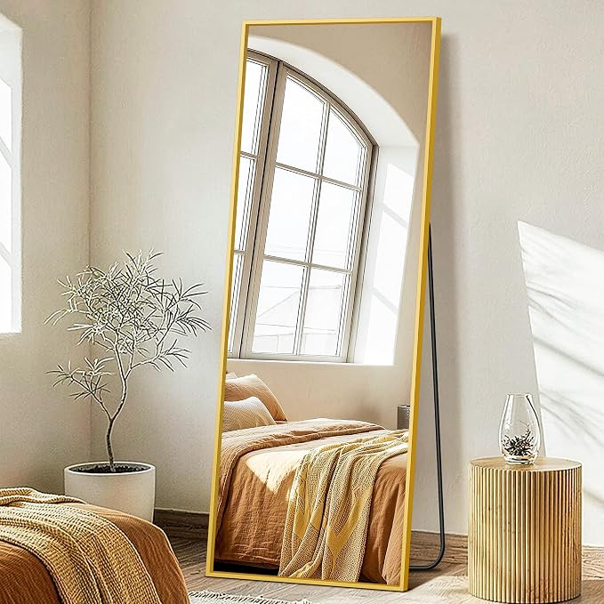 FICTOR Full Length Mirror with Stand, Floor Standing Mirror, 70"x24", Gold | HD Shatterproof Glass, Free-Standing or Wall-Mounted, Full Body Mirror for Bedroom, Living Room, Dressing Room, Entryway