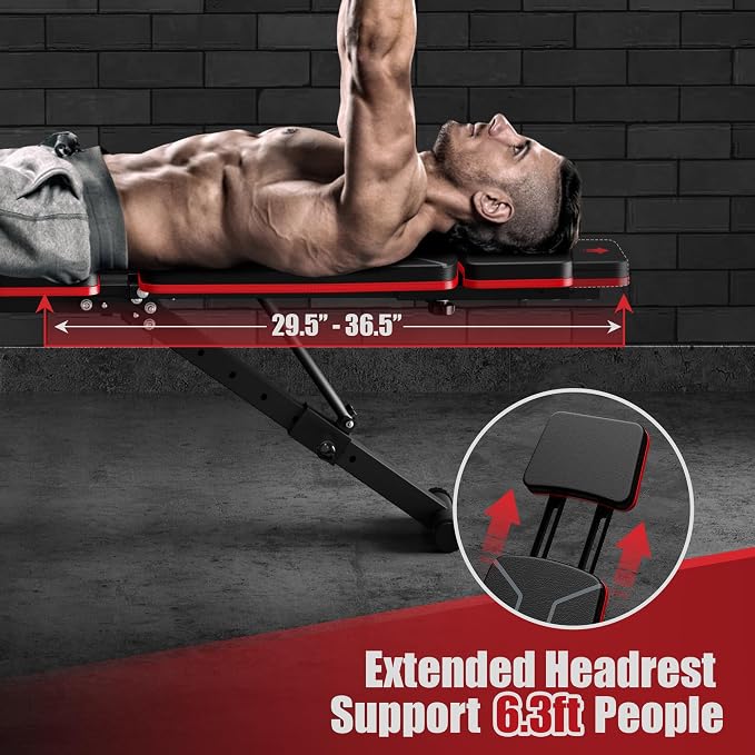 GIKPAL Adjustable Weight Bench - Workout Bench Press for Home Gym | Foldable Incline Decline Sit up Exercise Bench for Full Body Strength Training w/Leg Extension and Preacher Pad