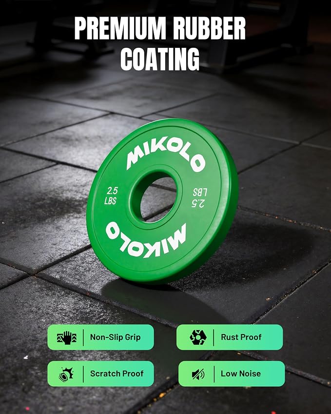 Mikolo Change Weight Plates 1.25LB 2.5LB 5LB Set Fractional Plates Set Bumper Plates for Cross Training Fit 2 Inch Barbells Strength Training Weight Plates