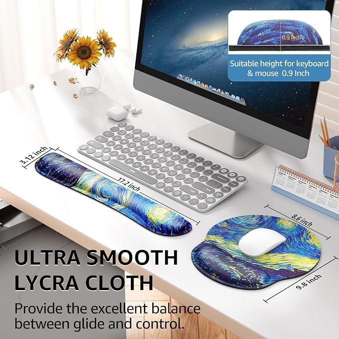 KTRIO Keyboard Wrist Rest & Mouse Pad with Wrist Rest, Starry Night | Memory Foam Wrist Support, Ergonomic Design, Non-Slip Base, Office and Home Use
