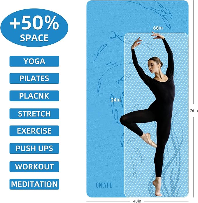 Extra Wide Yoga Mat 76"x40"x10mm TPE Non-Slip Fitness Exercise Mat | Thick 10mm Premium TPE, Extra Large for Pilates, Workout and Home Gym. Ideal for Men and Women
