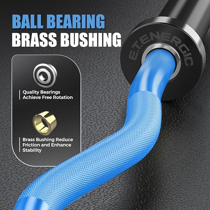47” Solid Steel Olympic Curl Bars, 500LB | EZ and Super EZ curl bars with knurled grips, rotating sleeves, solid steel build, and 2-inch Olympic plate compatibility