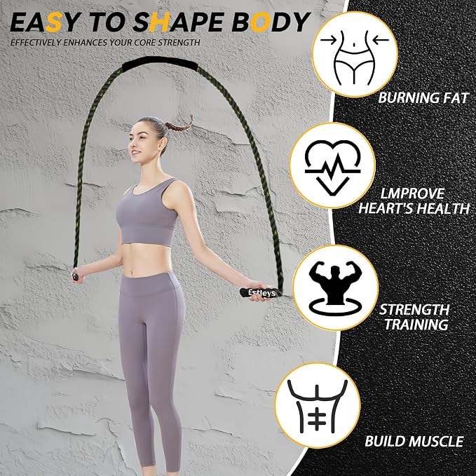5lb Weighted Jump Rope for Men and Women, Adult Heavy Skipping Rope, Heavy Jump Ropes for Home Workout, Weight Loss, Shaping Body, Total Body Workout Equipment (Black Grey)