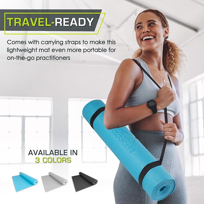 ProsourceFit Classic Yoga Mat 1/8” (3mm) Thick, Extra Long 72-Inch Lightweight Fitness Mat with Non-Slip Grip for Yoga, Pilates, Exercise