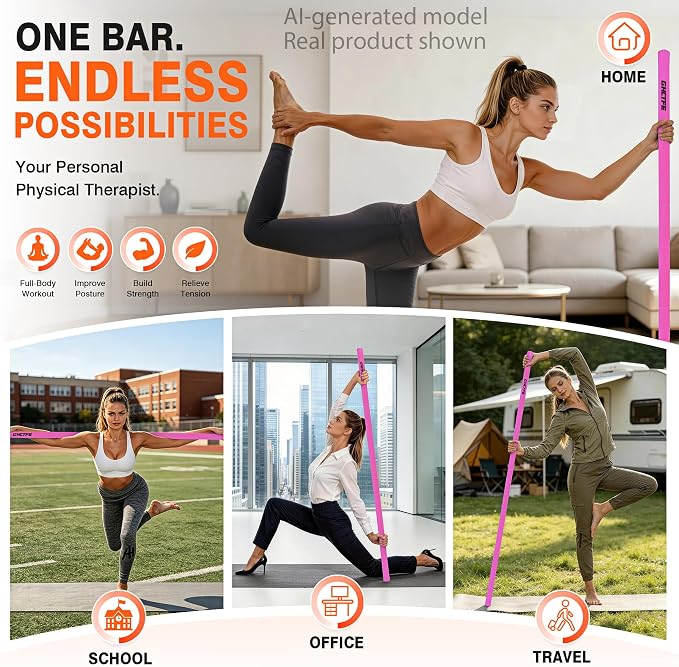 Adjustable Yoga Stick for Stretching & Balance, Upgraded Workout Pilates Equipment for Back Posture Corrector, 4-Section Steel Mobility Bar for Flexibility, Physical Therapy, Exercise Training