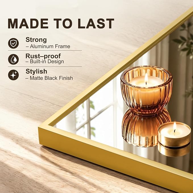 FICTOR Full Length Mirror with Stand, Floor Standing Mirror, 56"x15", Gold | HD Shatterproof Glass, Free-Standing or Wall-Mounted, Full Body Mirror for Bedroom, Living Room, Dressing Room, Entryway