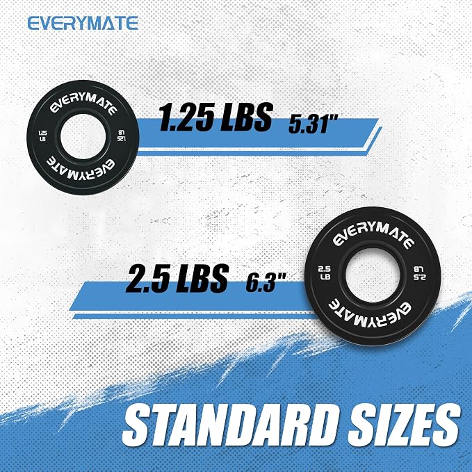EVERYMATE Change Weight Plates 1.25LB 2.5LB 5LB Set Fractional Olympic Bumper Plates for Cross Training Steel Insert Strength Training