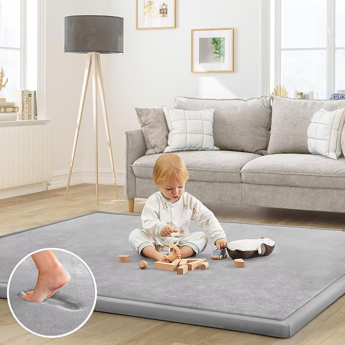Baby Play Mat for Floor Nursery Rug Muscle Mat Area Rug Playroom Rug 79"x158" Playpen Mat Elastic Foam 1.3" Thick Crawling Mat for Babies,Toddlers, Infants, Kids,A Light Gray