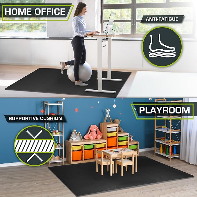 ProsourceFit Weaved Pattern Extra Thick Exercise Puzzle Mat 3/4-inch, EVA Foam Interlocking Tiles for Protective, Cushioned Flooring for Home and Gym Equipment; Black, 72 SQ FT, 18 Tiles