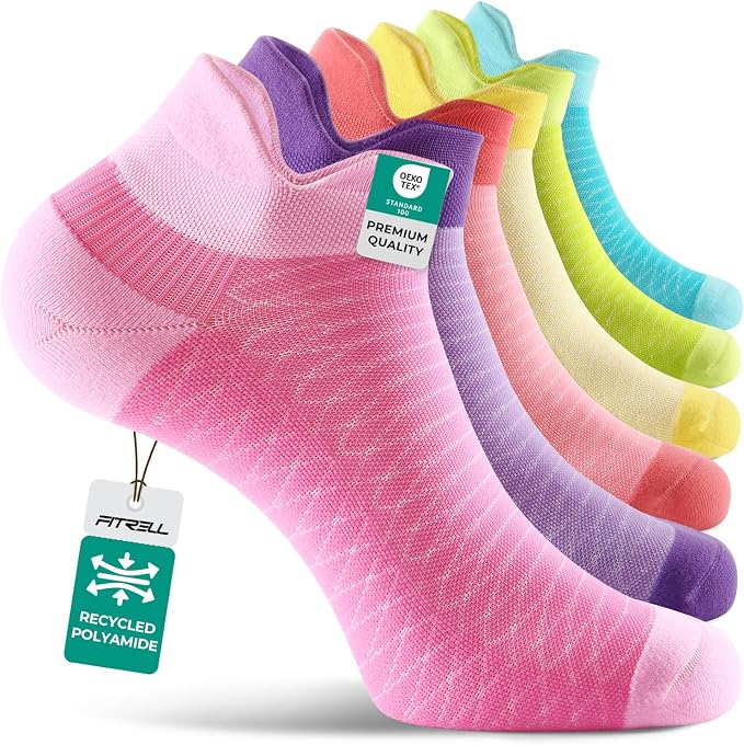 FITRELL Ankle Compression Socks for Women & Men - 5/6 Pairs Cushioned Arch Support Running Socks, Plantar Fasciitis Relief