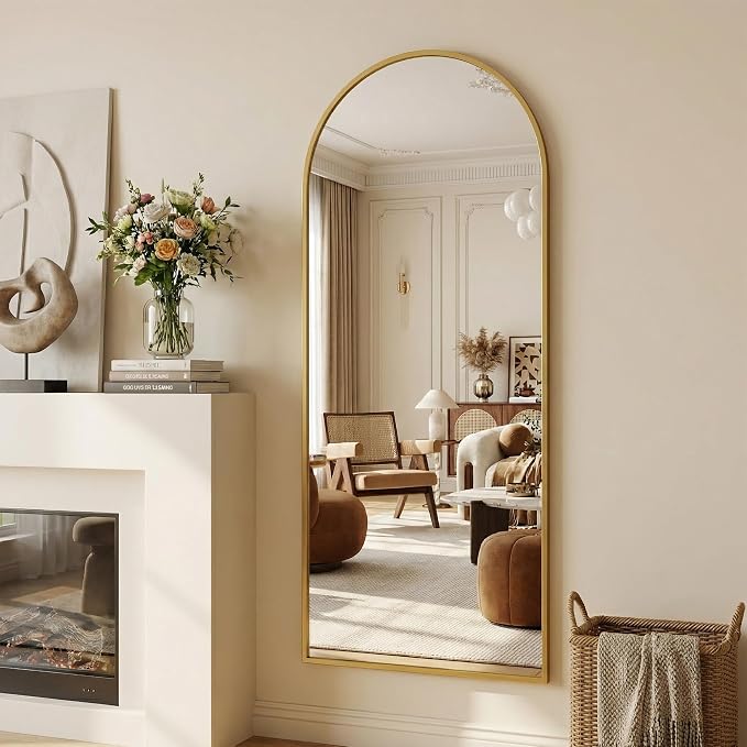 Suidia 58"x21" Arched Full Length Mirror with Stand, Full Body Mirror with Aluminum Frame, Freestanding/Leaning/Wall-Mounted, Floor Mirrors for Bedroom, Living Room, Entryway, Dressing Room, Gold