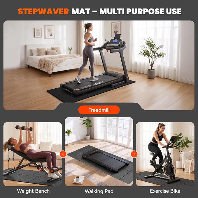 Stepwaver Walking Pad Mat, 71"x32", Treadmill Mat for Hardwood Floors | High Density, 1/4 Thickness, Foldable, Floor Protection for Bike, Elliptical, Treadmill, Walking Pad