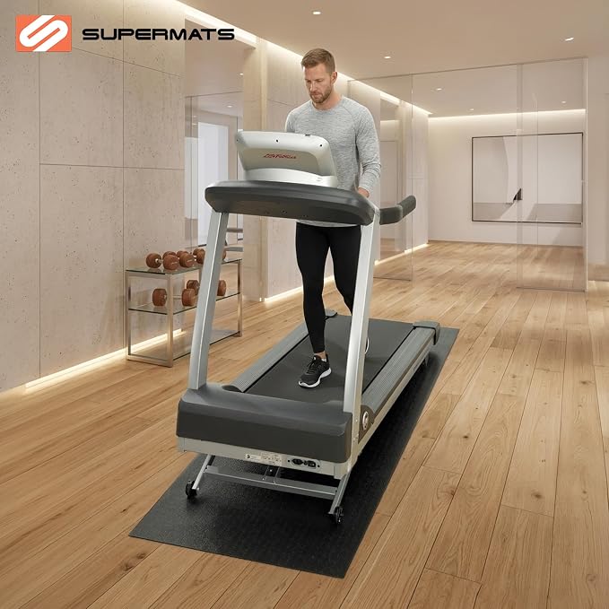 SuperMats Heavy Duty Equipment Mat 11GS Made in U.S.A. for Large Treadmills Ellipticals Rowers Rowing Machines Recumbent Bikes and Exercise Equipment (3-Feet x 6.5-Feet) (36 in x 78 in) (91.44 cm x 198.12 cm) , Black | 36" × 78" – Fits large treadmills...