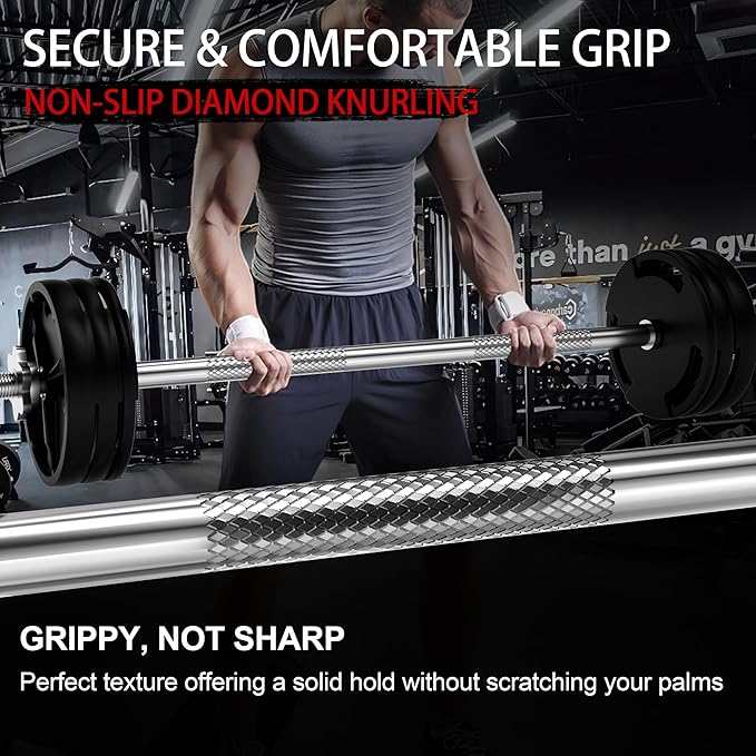 47 Inch Straight Barbell Bar - 1 inch Standard Weight Lifting Bar for Home Gym Strength Training - 480 LB Capacity for Deadlift, Hip Thrust, Bicep Curl, Lunge & Row - Includes 2 Locknuts