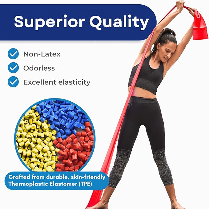 RMS Resistance Bands for Working Out, Physical Therapy, Yoga & Pilates | Set of 3 Latex Free Exercise Bands with Instruction Guide, Occupational Therapy and Rehabilitation Aid for Disabled