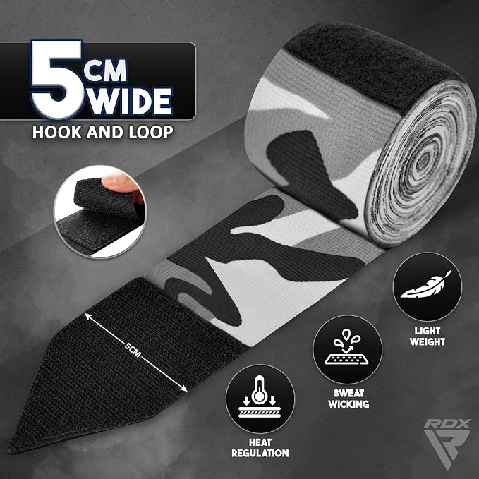 RDX Boxing Hand Wraps 4.5M / 180 Inches – Mexican Style Semi-Elastic MMA Inner Gloves - Wrist Support for Muay Thai, Kickboxing, BJJ, Karate - Thumb Loop & Hook and Loop Closure - Cotton & Nylon Blend