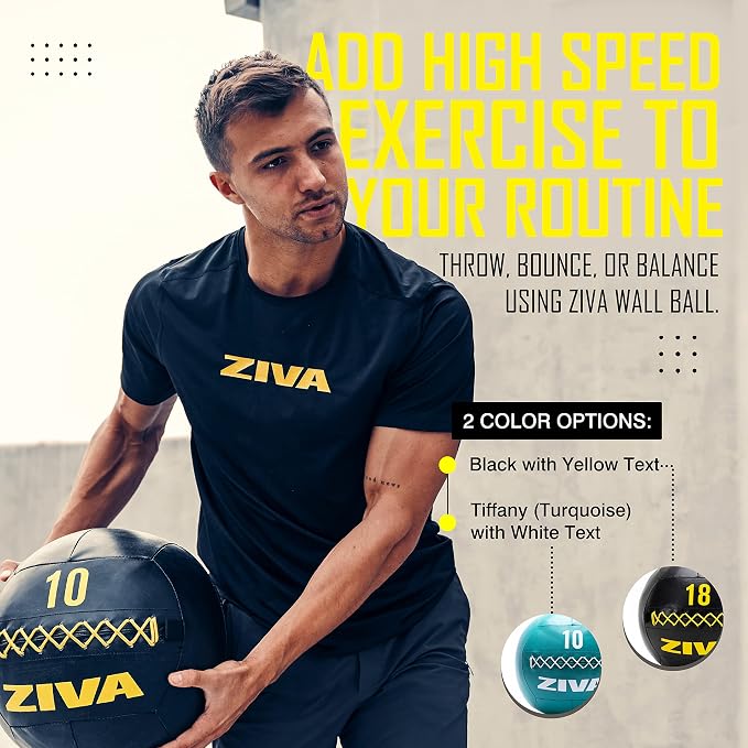 ZIVA Soft Wall Ball – Highly Durable Weighted Exercise Medicine Slam Ball for Strength and Conditioning Workout - Multiple Color, Weight Available