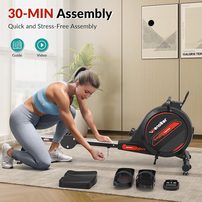 WENOKER Rowing Machine, Magnetic Rowing Machine for Home, Upgraded 32-Levels Resistance with Smart Electronic Knob, 350 LBS Weight Capacity, Compact Rower Machine Easy Assembly.