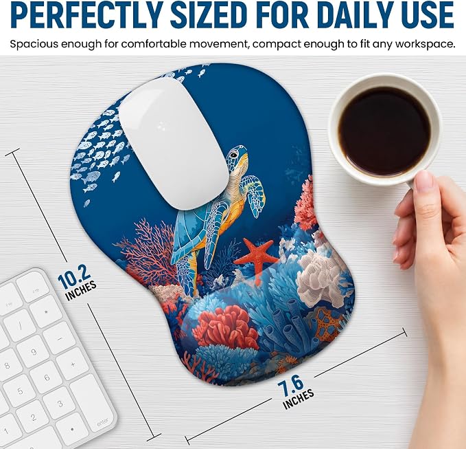 Ergonomic Mouse Pad with Wrist Rest, Gel Wrist Support, Voyage | 10.2 x 7.6 in Mouse Pad with Smooth Fabric Surface and Non-Slip Rubber Base for Office, Home, Study, and Gaming