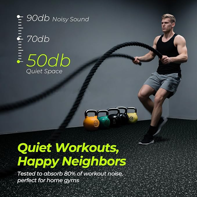 0.56'' Thick 48 Sq Ft Rubber Top High Density EVA Foam Exercise Gym Mats Non-Slip 12 Pcs - Interlocking Puzzle Floor Tiles for Home Gym Heavy Workout Equipment Flooring - 24 x 24in Tile