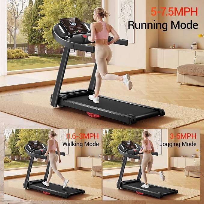 CURSOR FITNESS 16% Incline Treadmills for Home Small with 3 LED Displays, 3.0HP Foldable Walking Pad Treadmill Up to 400LBS Capacity, Portable Treadmill 0.6-7.0MPH